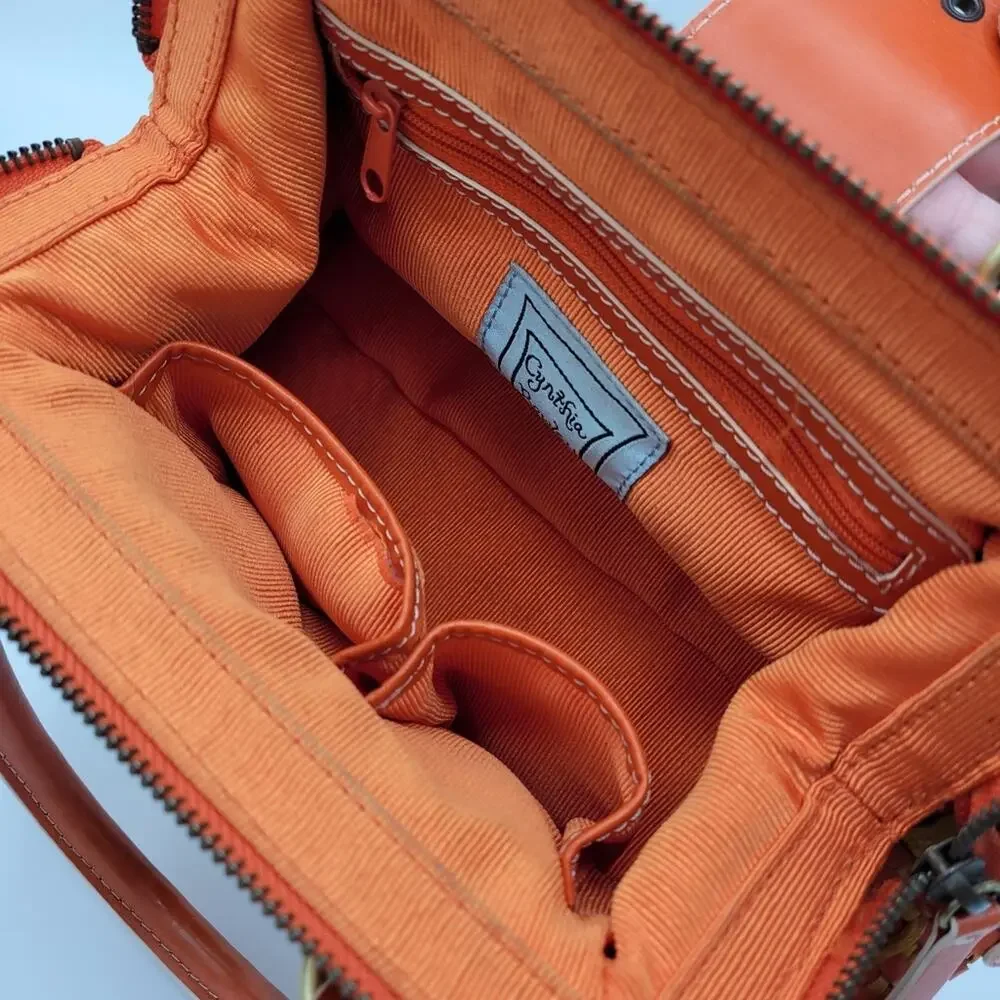 Cynthia Rowley Orange & Yellow Woven Raffia Satchel